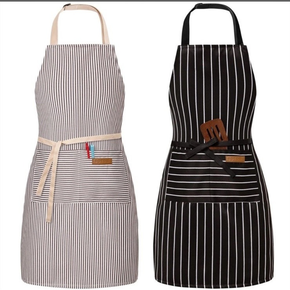 2 Pack Stripe Kitchen Cooking Aprons Adjustable Bib Chef Aprons with Pockets